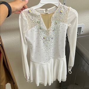 White Long Sleeve Dance Leotard with Rhinestones